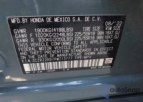 2023 Honda Hr-V Awd Sport from USA, damaged, VIN 3CZRZ2H57PM713777